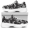 Black And White Tropical Palm Leaf Print White Chunky Shoes