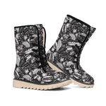 Black And White Tropical Palm Leaf Print Winter Boots