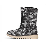 Black And White Tropical Palm Leaf Print Winter Boots