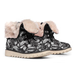 Black And White Tropical Palm Leaf Print Winter Boots