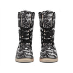 Black And White Tropical Palm Leaf Print Winter Boots