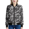 Black And White Tropical Palm Leaf Print Women's Bomber Jacket