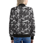 Black And White Tropical Palm Leaf Print Women's Bomber Jacket