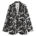 Black And White Tropical Palm Leaf Print Women's Cotton Blazer