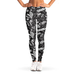 Black And White Tropical Palm Leaf Print Women's Leggings
