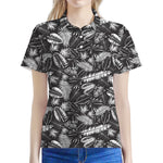 Black And White Tropical Palm Leaf Print Women's Polo Shirt