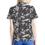 Black And White Tropical Palm Leaf Print Women's Polo Shirt