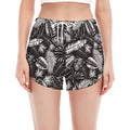 Black And White Tropical Palm Leaf Print Women's Split Running Shorts