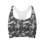 Black And White Tropical Palm Leaf Print Women's Sports Bra