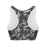 Black And White Tropical Palm Leaf Print Women's Sports Bra