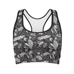 Black And White Tropical Palm Leaf Print Women's Sports Bra