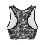 Black And White Tropical Palm Leaf Print Women's Sports Bra