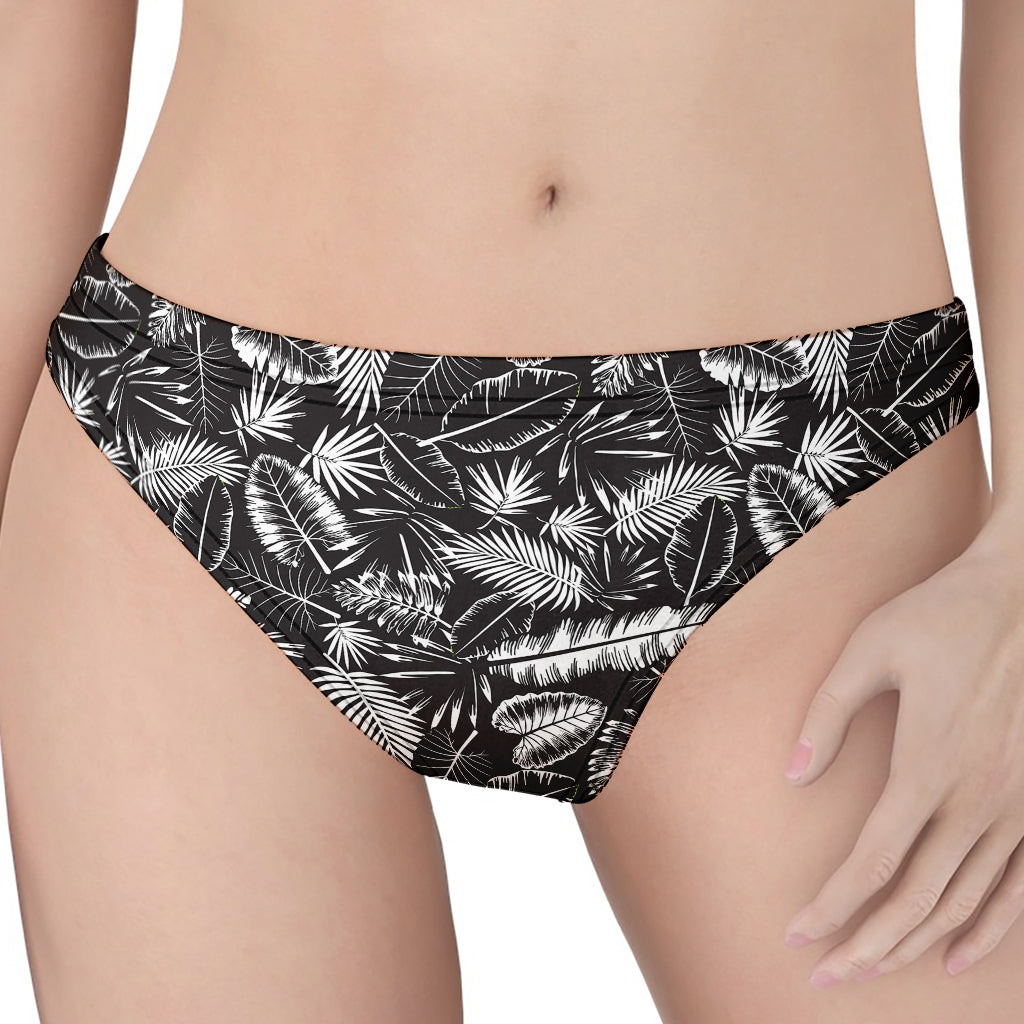 Black And White Tropical Palm Leaf Print Women's Thong