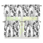 Black And White Tulip Pattern Print 3 Piece Kitchen Curtains