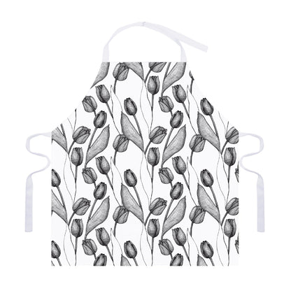 Black And White Tulip Pattern Print Adjustable Apron
