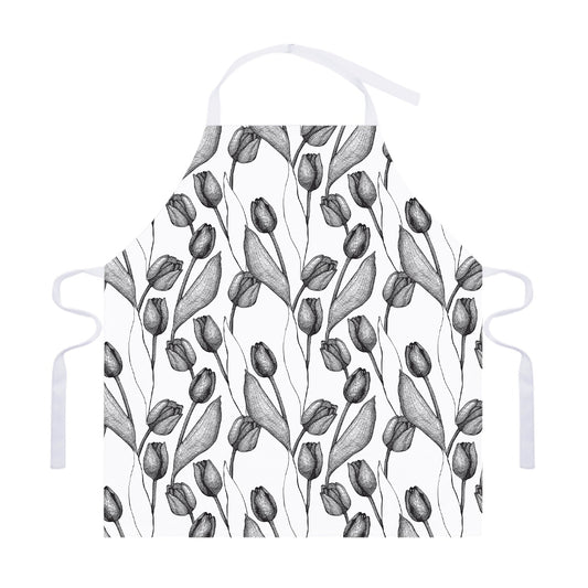 Black And White Tulip Pattern Print Adjustable Apron