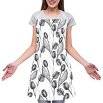 Black And White Tulip Pattern Print Adjustable Apron