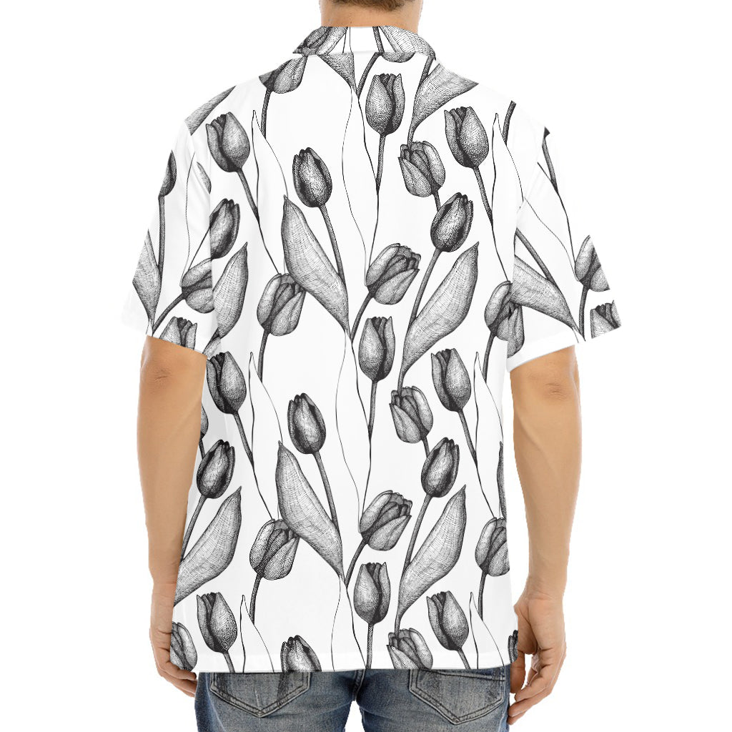 Black And White Tulip Pattern Print Aloha Shirt
