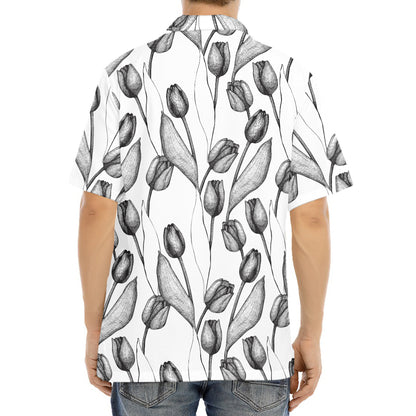 Black And White Tulip Pattern Print Aloha Shirt