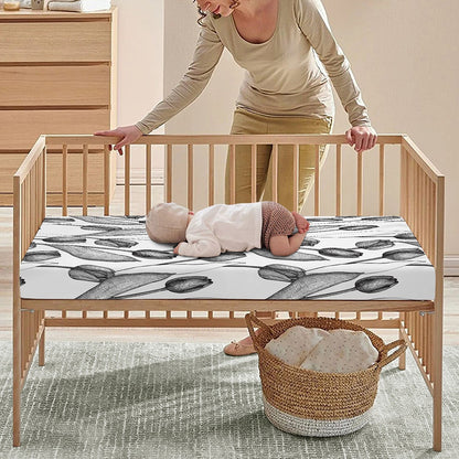 Black And White Tulip Pattern Print Baby Crib Sheet