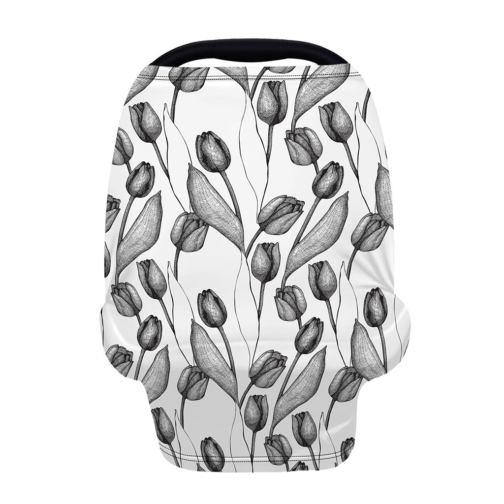 Black And White Tulip Pattern Print Baby Seat Cover