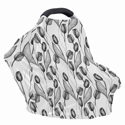 Black And White Tulip Pattern Print Baby Seat Cover