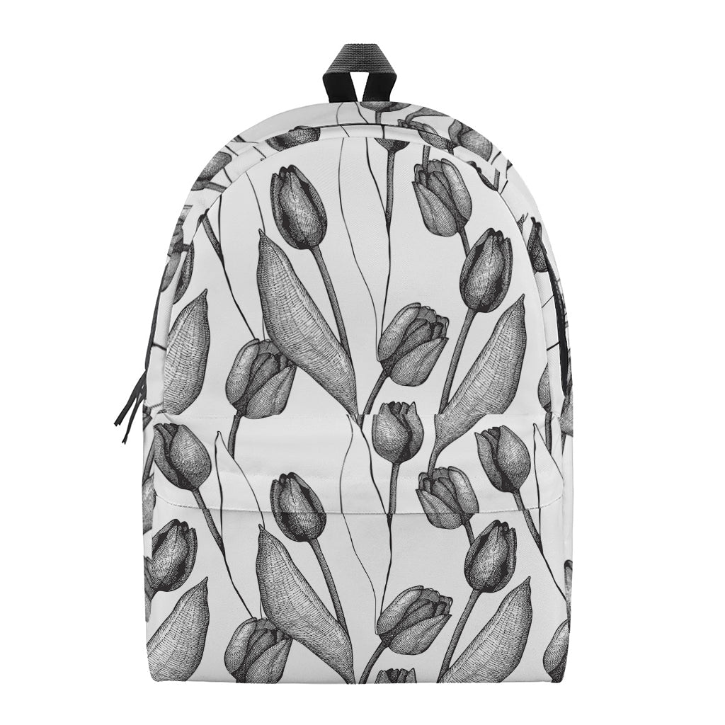 Black And White Tulip Pattern Print Backpack
