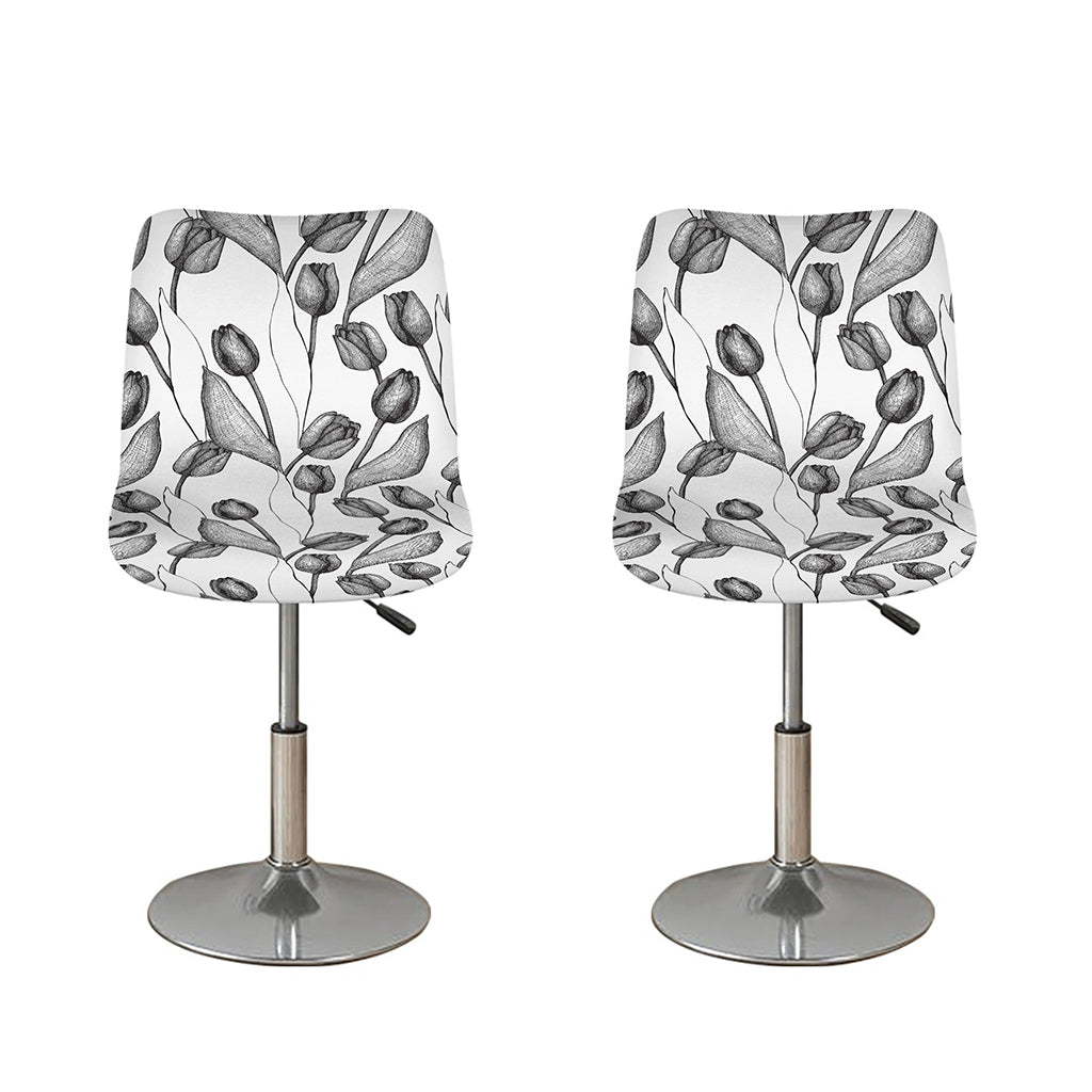 Black And White Tulip Pattern Print Bar Stool Covers