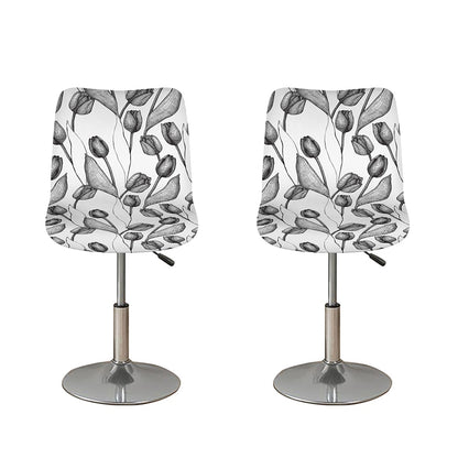 Black And White Tulip Pattern Print Bar Stool Covers