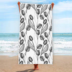 Black And White Tulip Pattern Print Beach Towel
