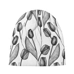 Black And White Tulip Pattern Print Beanie