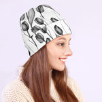 Black And White Tulip Pattern Print Beanie