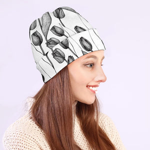 Black And White Tulip Pattern Print Beanie