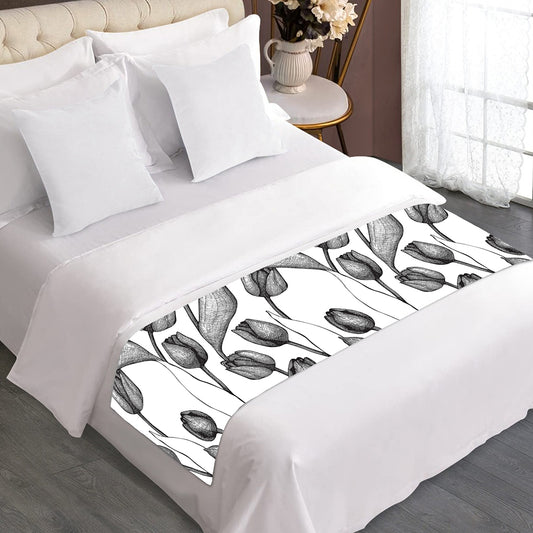 Black And White Tulip Pattern Print Bed Runner