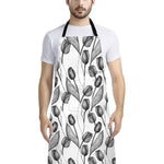Black And White Tulip Pattern Print Bib Apron With Pocket