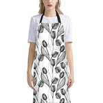 Black And White Tulip Pattern Print Bib Apron With Pocket