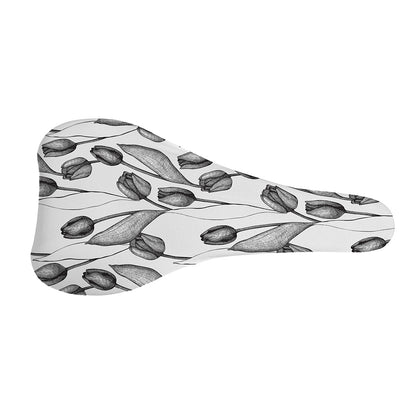 Black And White Tulip Pattern Print Bicycle Seat Cover