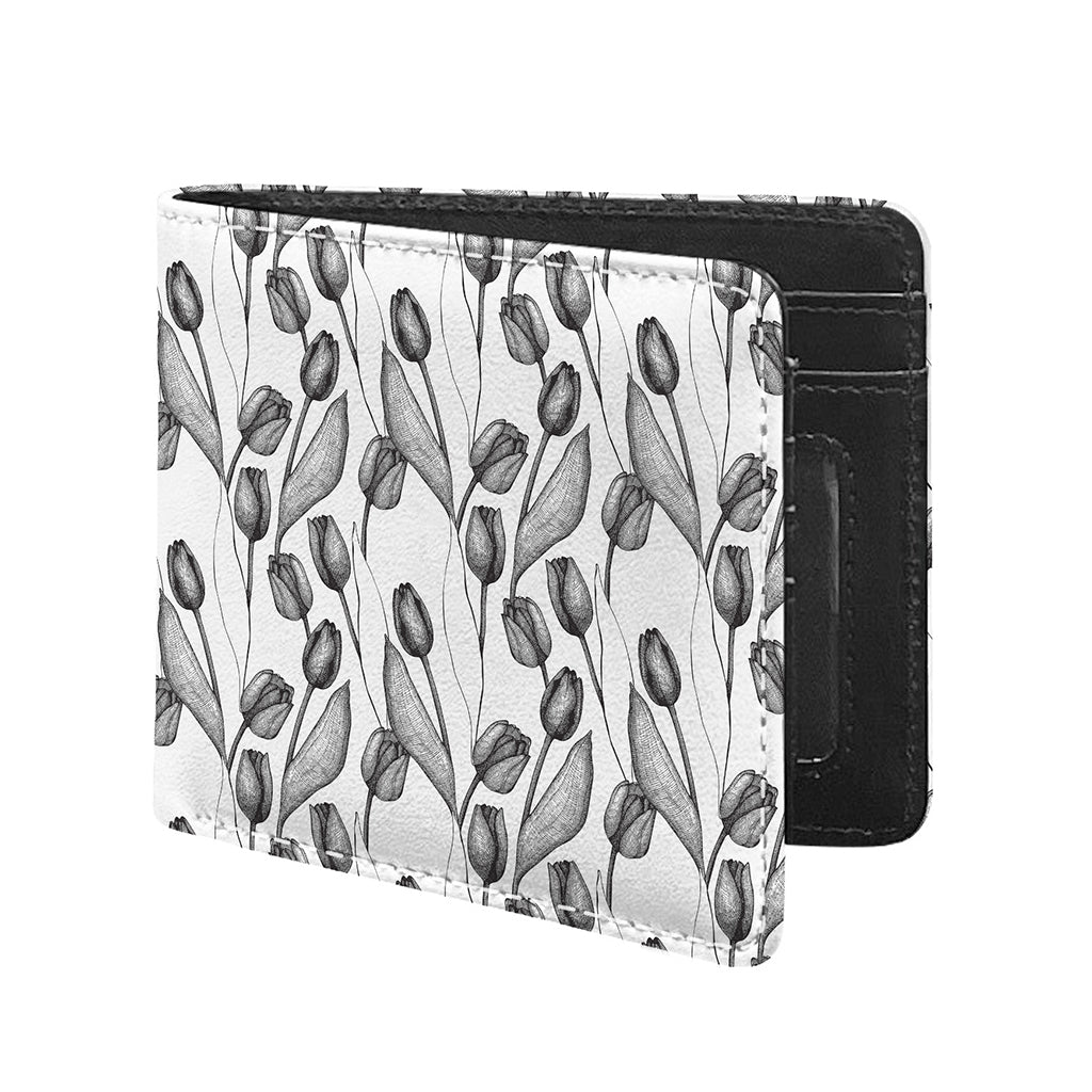 Black And White Tulip Pattern Print Bifold Wallet