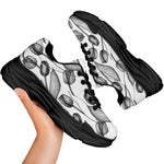 Black And White Tulip Pattern Print Black Chunky Shoes
