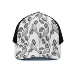 Black And White Tulip Pattern Print Black Mesh Trucker Cap