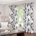 Black And White Tulip Pattern Print Dimout Grommet Curtains