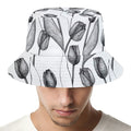 Black And White Tulip Pattern Print Bucket Hat