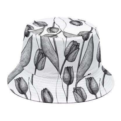 Black And White Tulip Pattern Print Bucket Hat