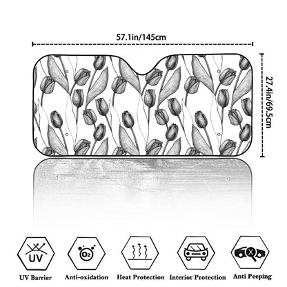 Black And White Tulip Pattern Print Car Windshield Sun Shade