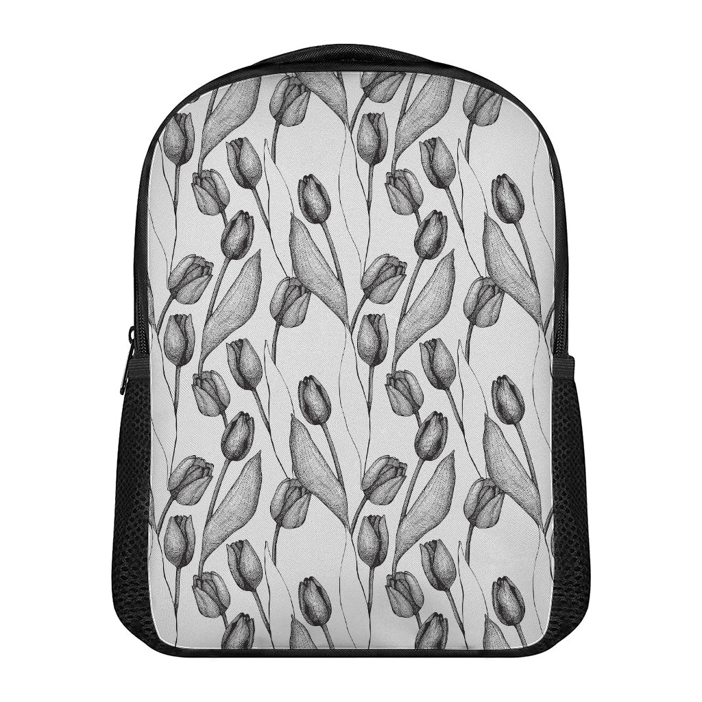 Black And White Tulip Pattern Print Casual Backpack