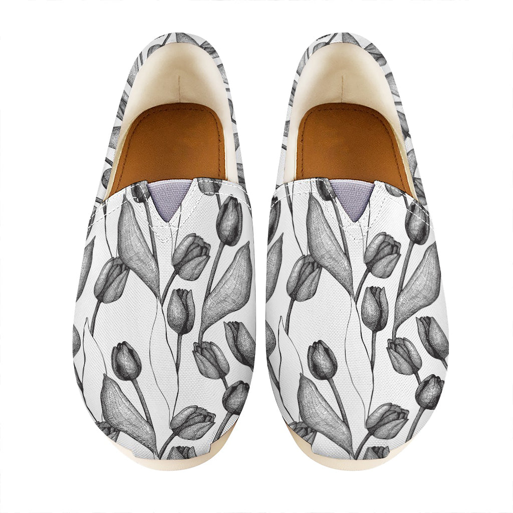 Black And White Tulip Pattern Print Casual Shoes