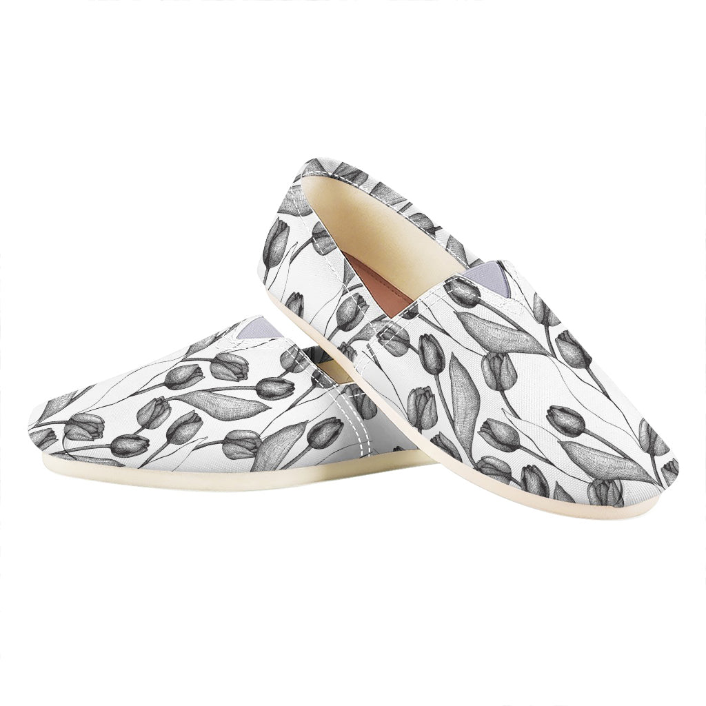Black And White Tulip Pattern Print Casual Shoes