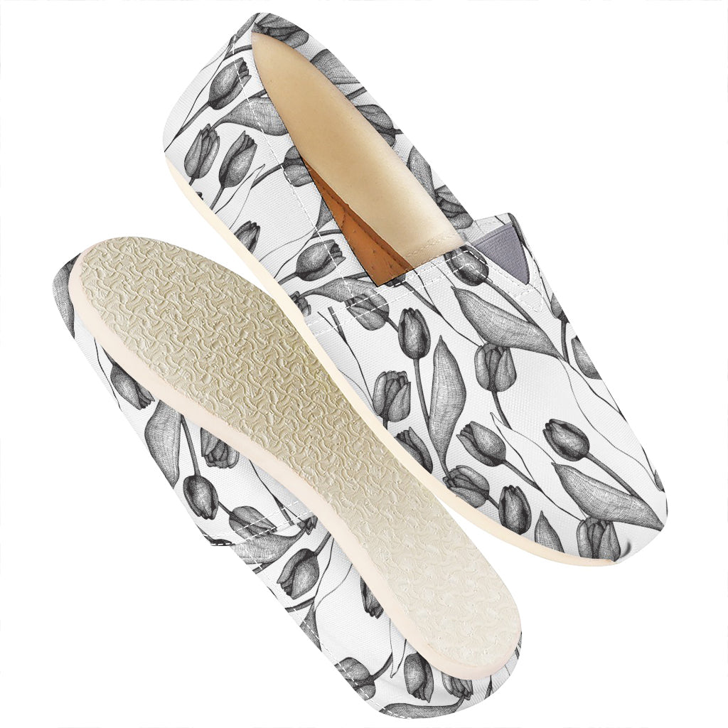 Black And White Tulip Pattern Print Casual Shoes