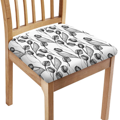 Black And White Tulip Pattern Print Chair Cushion Cover