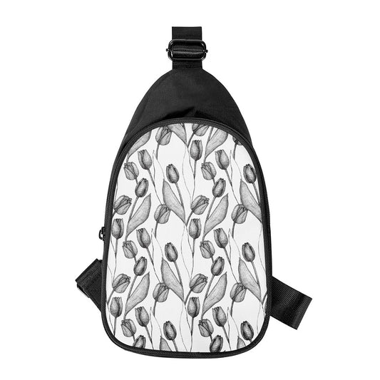 Black And White Tulip Pattern Print Chest Bag